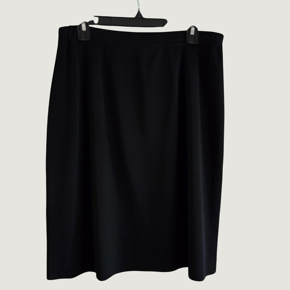 Exclusively Misook Black Knit Pencil Skirt XL‎ Elastic Waist Knee Length Career